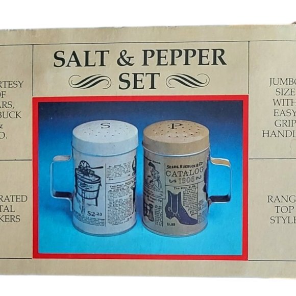 1970s Sears Vintage Catalog Range-Top Style Metal Salt & Pepper Shakers NIB - Picture 8 of 10